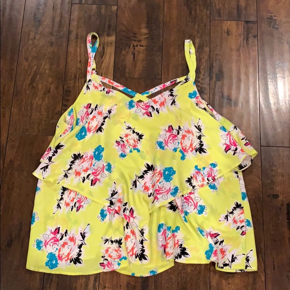 Neon Yellow Floral Print 2 Tier Tank